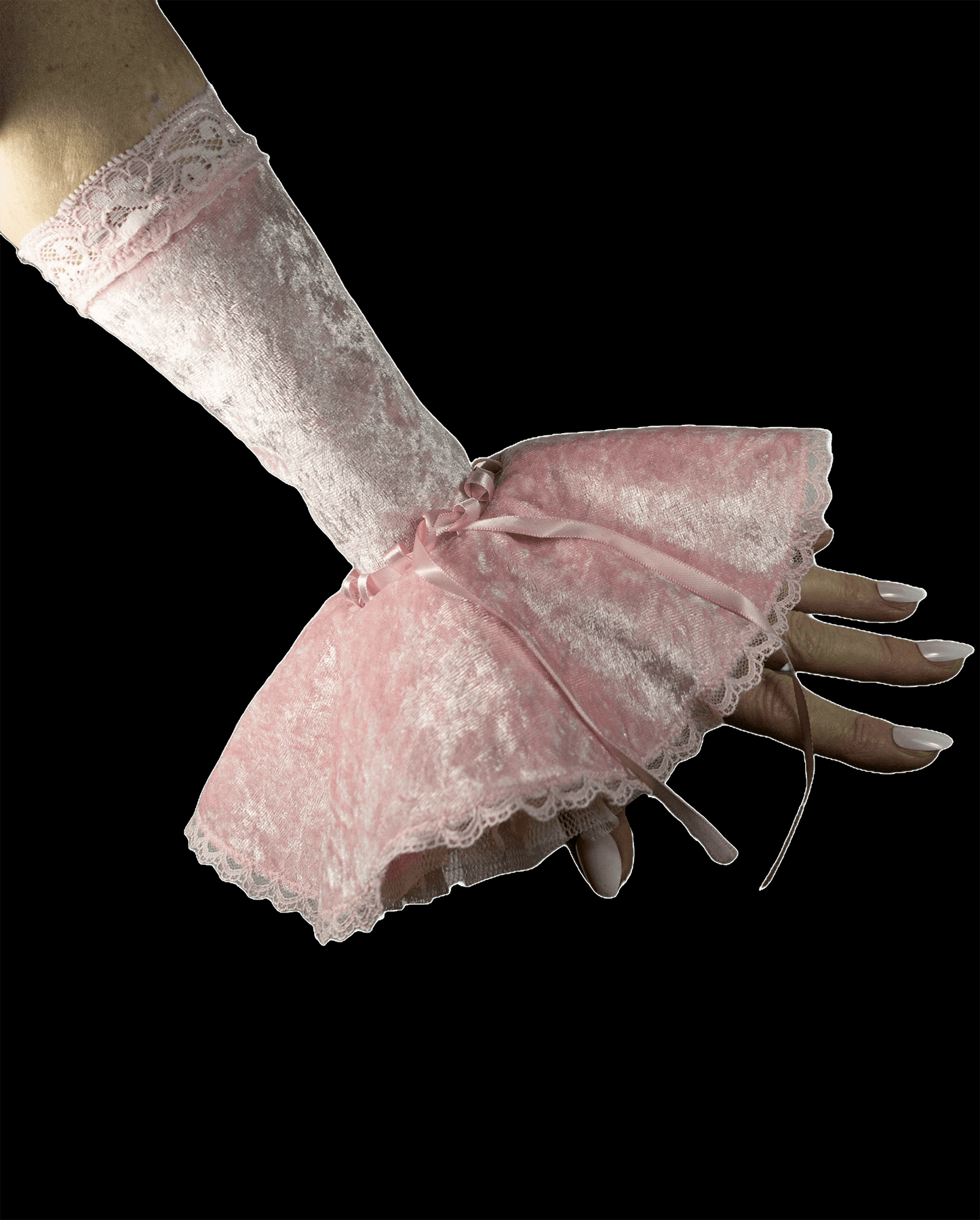 Armstulpen im Ballett Stil mit Tellerrock & Tütü in rosa aus Pannesamt + Spitzen alle Größen (Kopie)