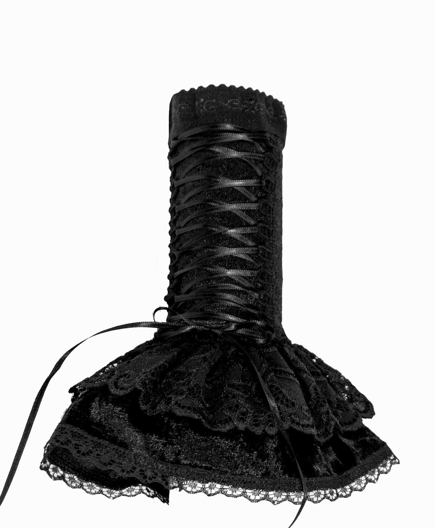 Armstulpen #gothic mit Röckchen & Schnürung aus Samt + Spitze in #kuro #schwarz