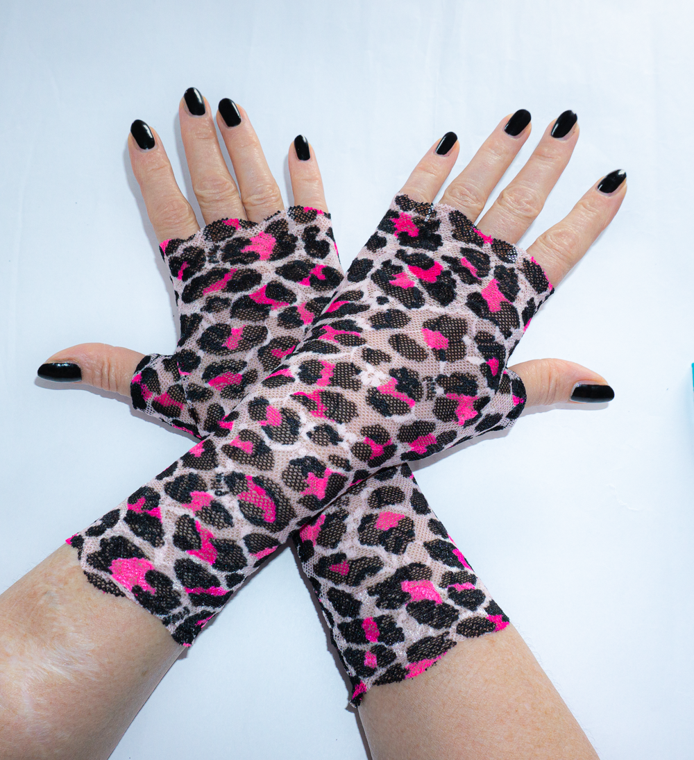 sexy lolita wrist warmers black/pink & bow