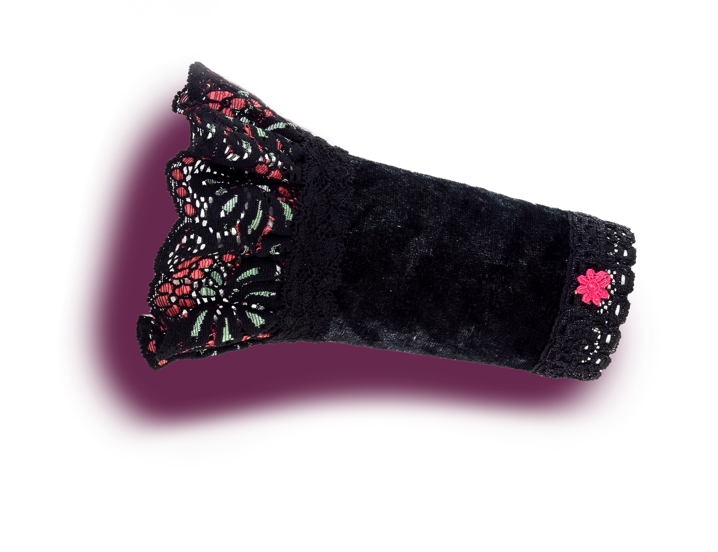 beliebte kleine Armstulpen schwarz pink aus hochwertigen Spitzen mit Blümchen Applikation