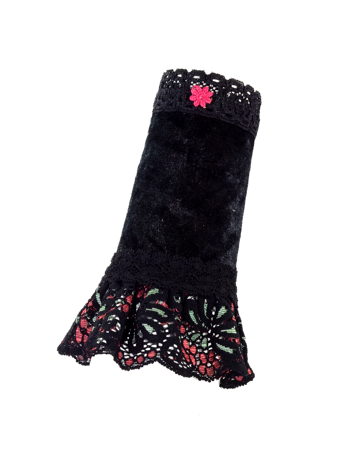 beliebte kleine Armstulpen schwarz pink aus hochwertigen Spitzen mit Blümchen Applikation