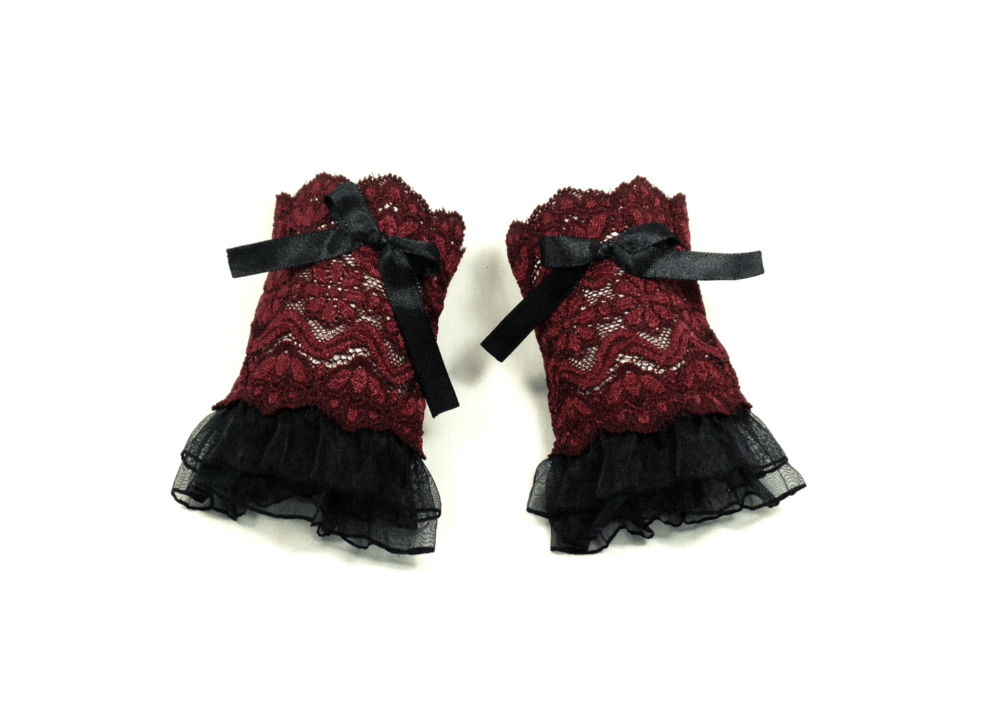gothic lolita Manschetten schwarz bordeaux rot mit Tüll+Schleife