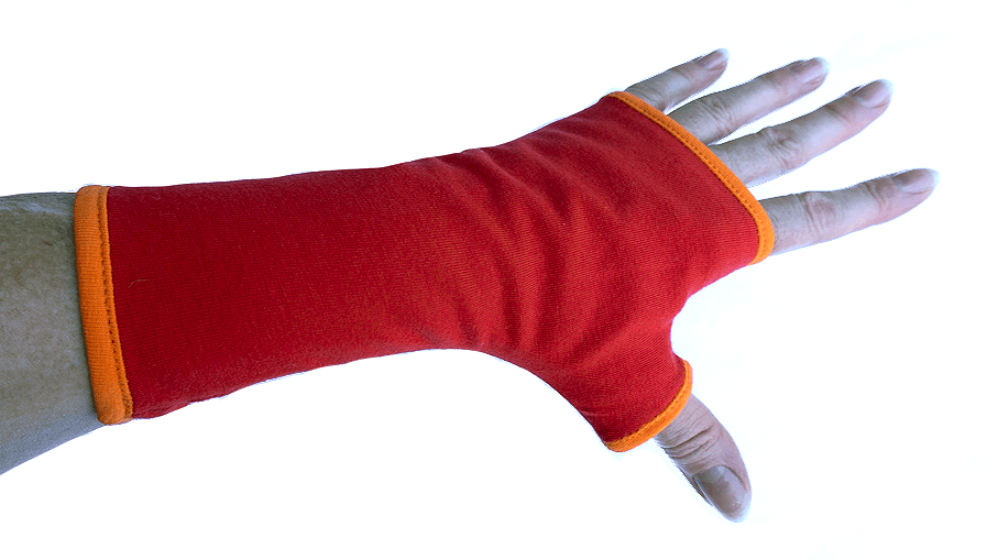 Pulswärmer | Handschuhe fingerlos aus Baumwoll-Jersey in rot mit Futter & Paspel
