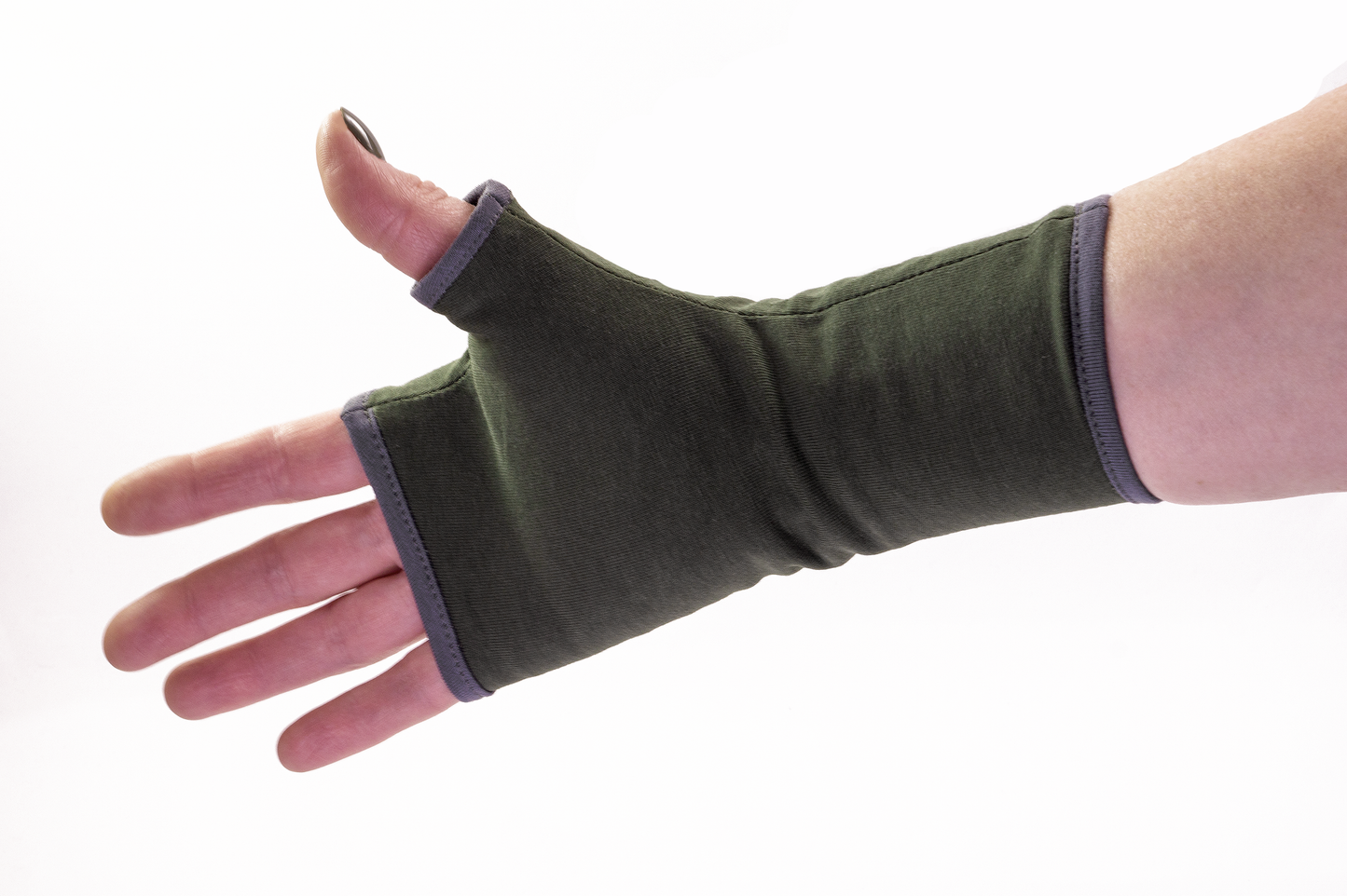 Pulswärmer Handschuhe fingerlos Jersey khaki oliv + Futter Paspel + Größe wählbar XXS-XXL