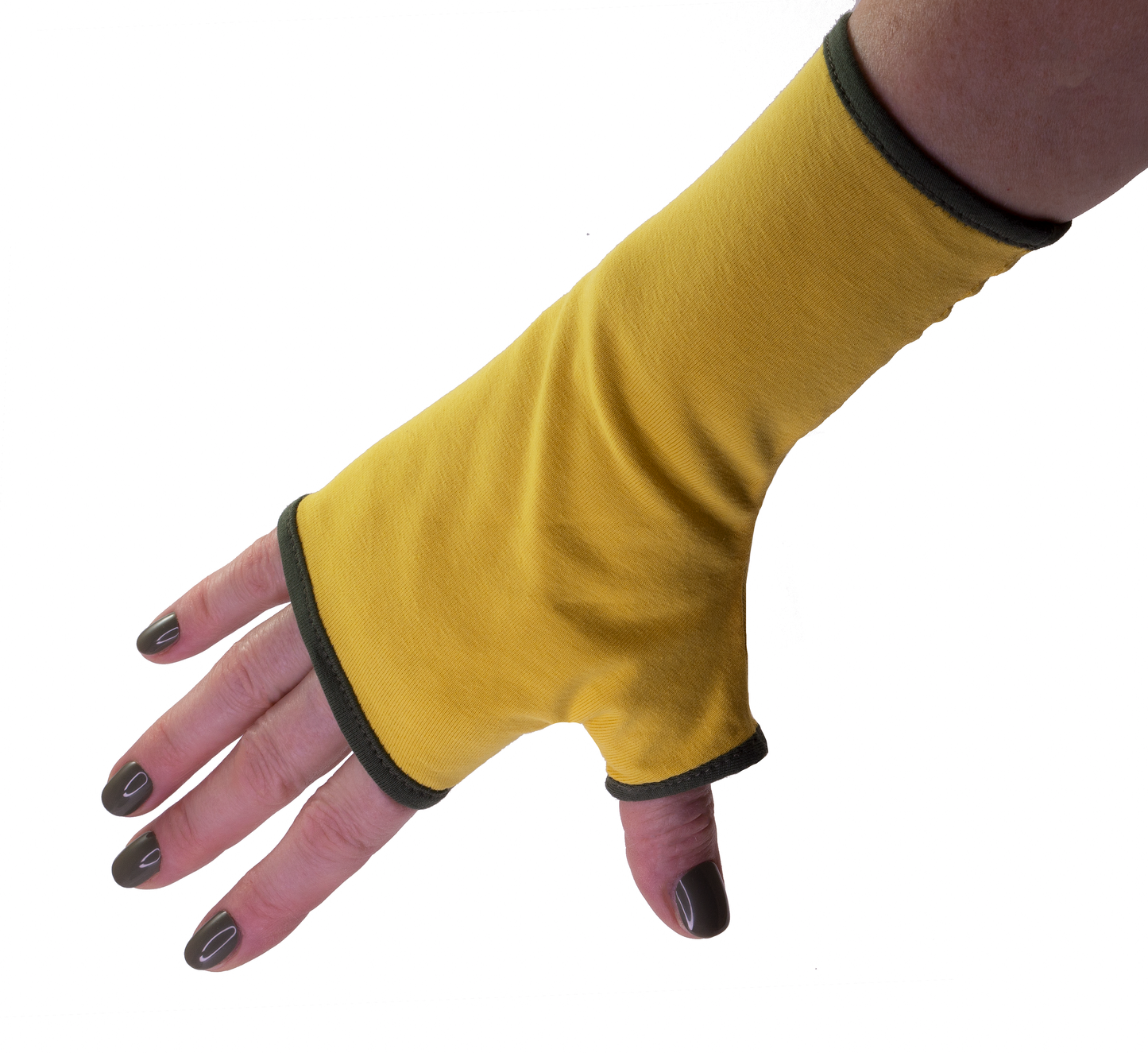 Pulswärmer | Handschuhe fingerlos aus Baumwoll-Jersey in zitronen gelb mit Futter & Paspel