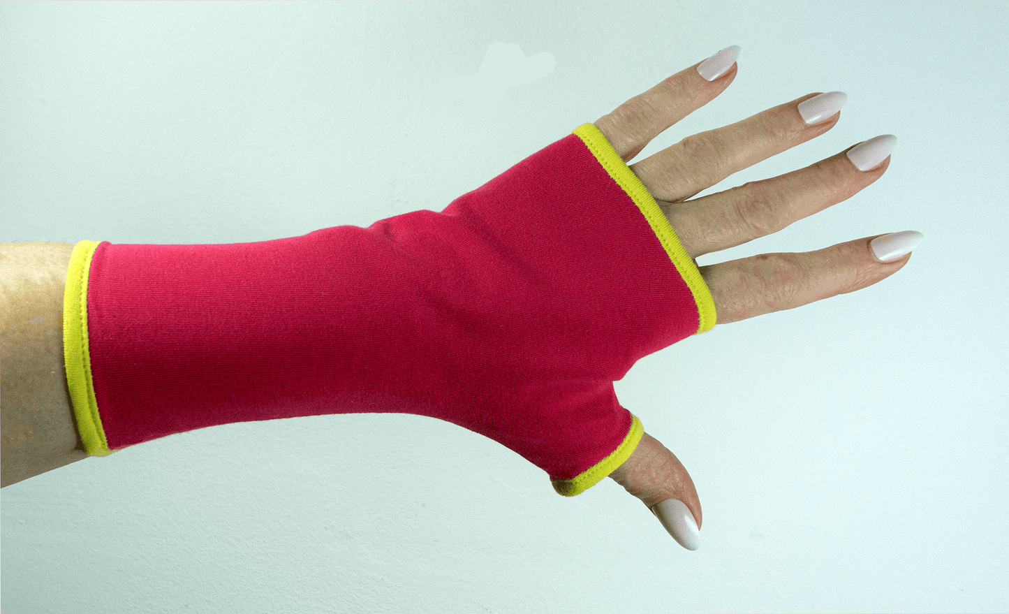 Pulswärmer | Handschuhe fingerlos aus Baumwoll-Jersey in pink mit Futter & Paspel