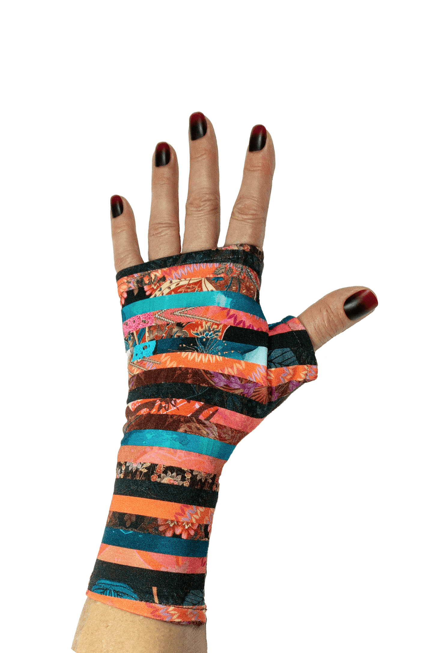 Pulswaermer Handschuhe fingerlos aus French Terry gestreift abstrakt multi
