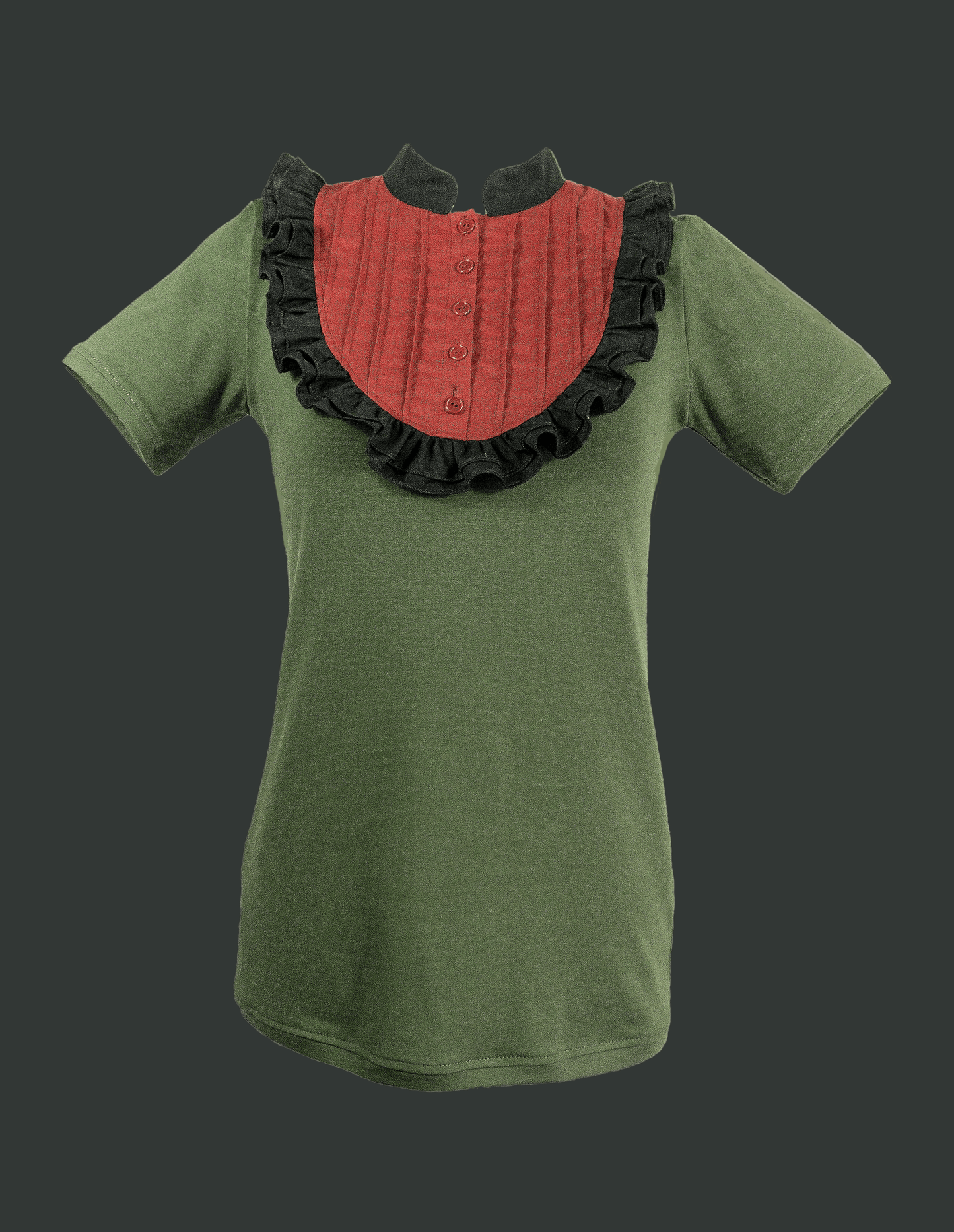 Plastron shirt ladies Tenshi jersey + cotton body olive black wine red sizes 34-46