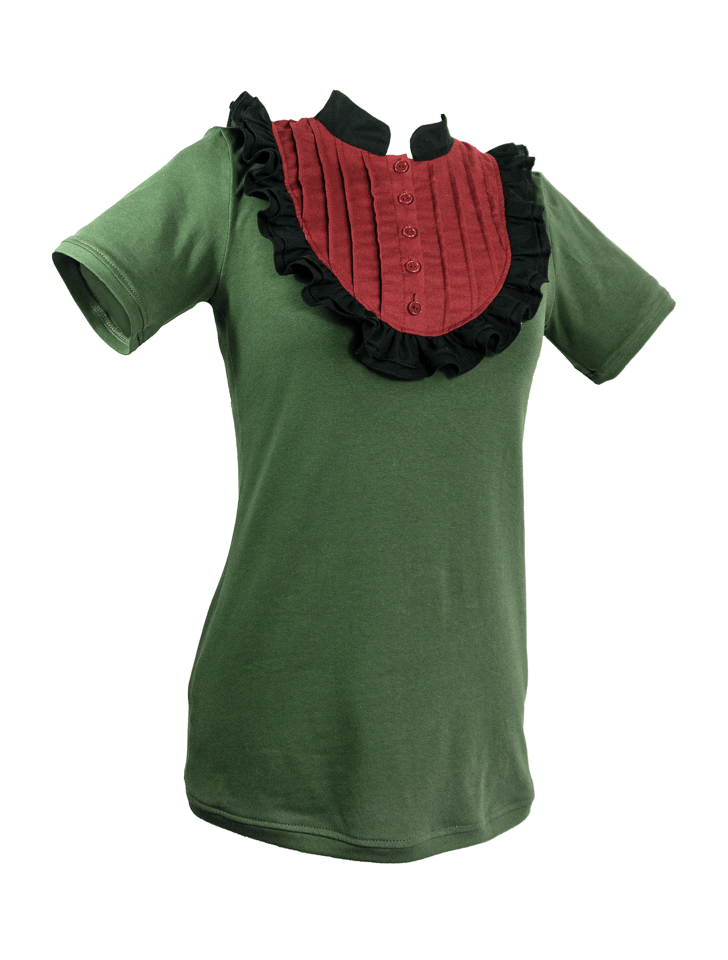 Plastron shirt ladies Tenshi jersey + cotton body olive black wine red sizes 34-46