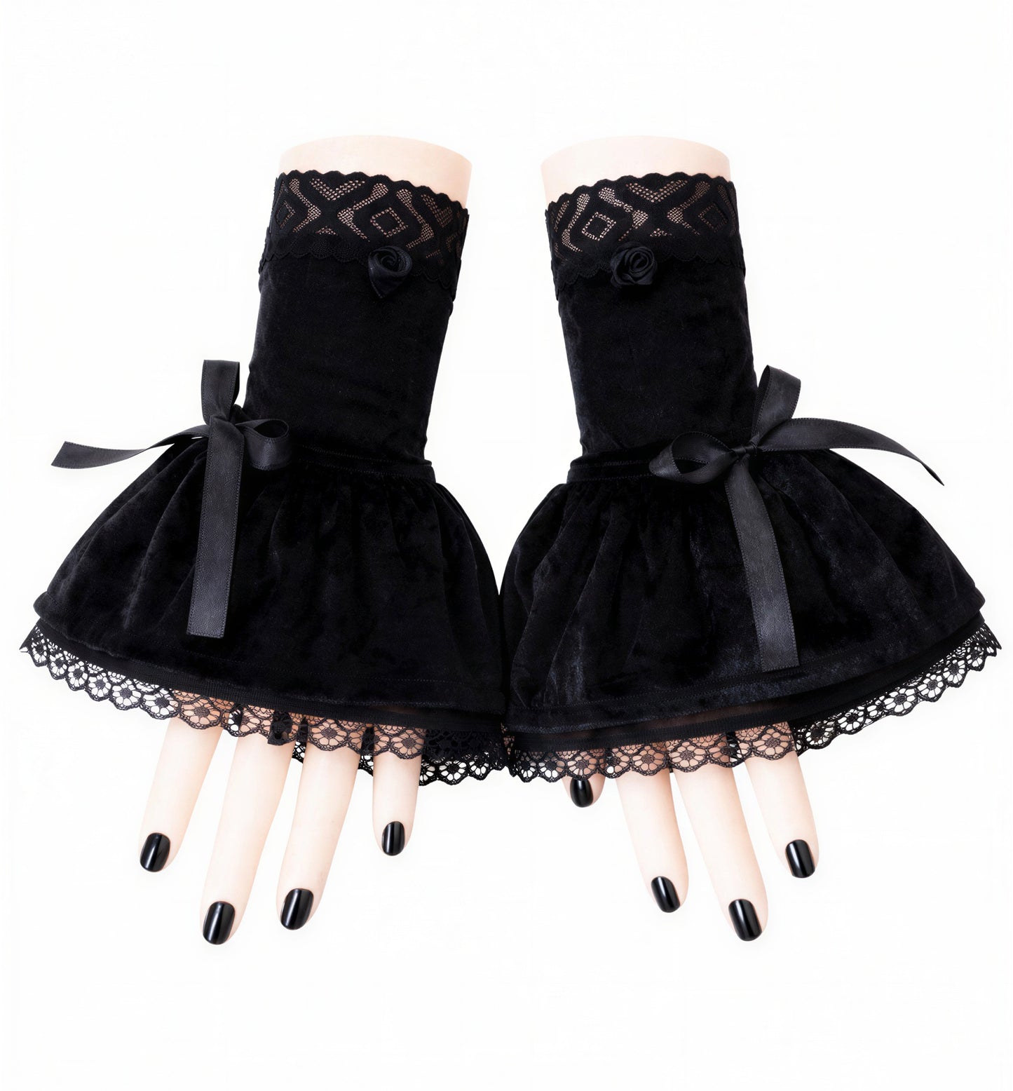 Damen Gothic Armstulpen aus Samt & Spitze