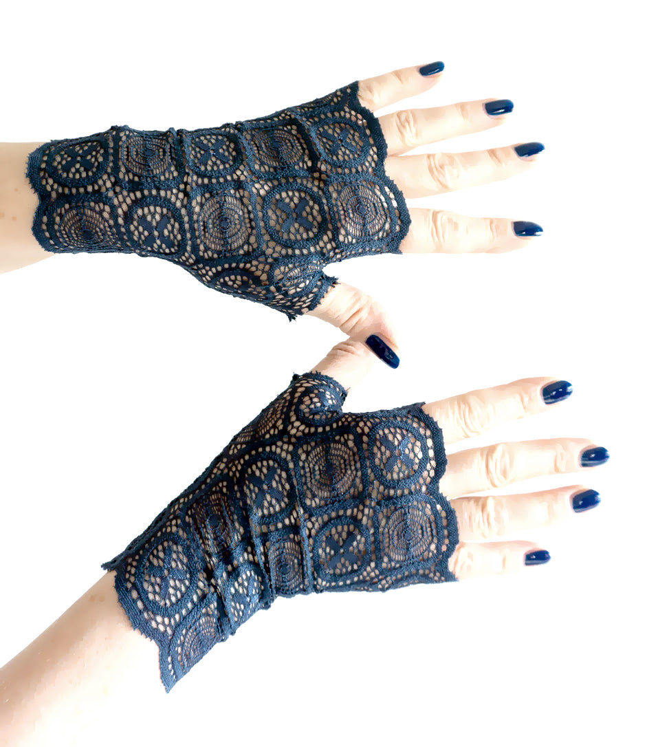 Fingerlose Handschuhe Spitze blau, mit Daumen zum Reinschlüpfen, ethno, party, Handschmuck