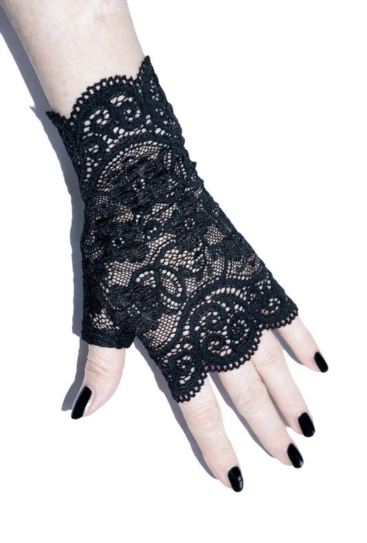 sexy lolita wrist warmers black/pink & bow