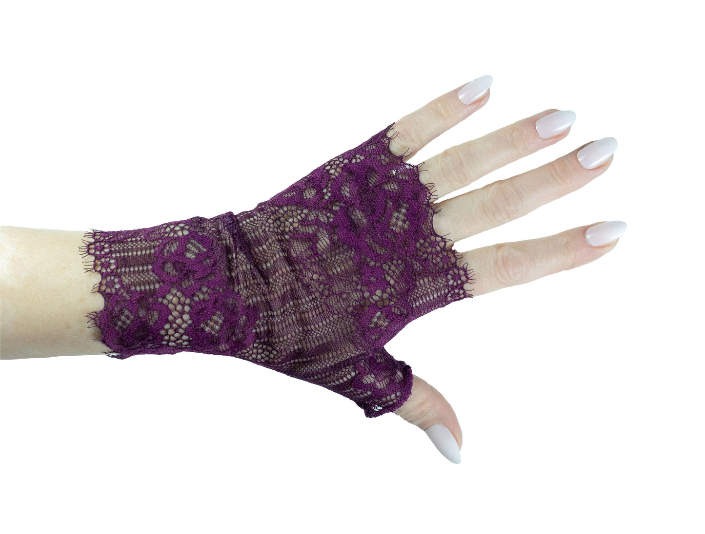 Damen Spitzen Handschuhe fingerlos in aubergine