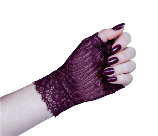 Damen Spitzen Handschuhe fingerlos in aubergine