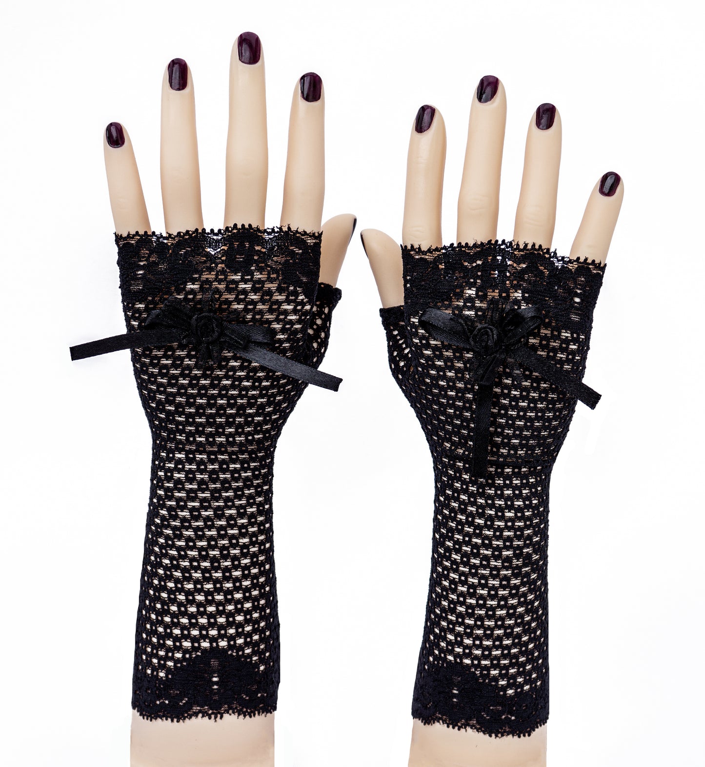 Schwarze lange fingerlose Handschuhe aus Netzspitze, Gothic Lolita Mode