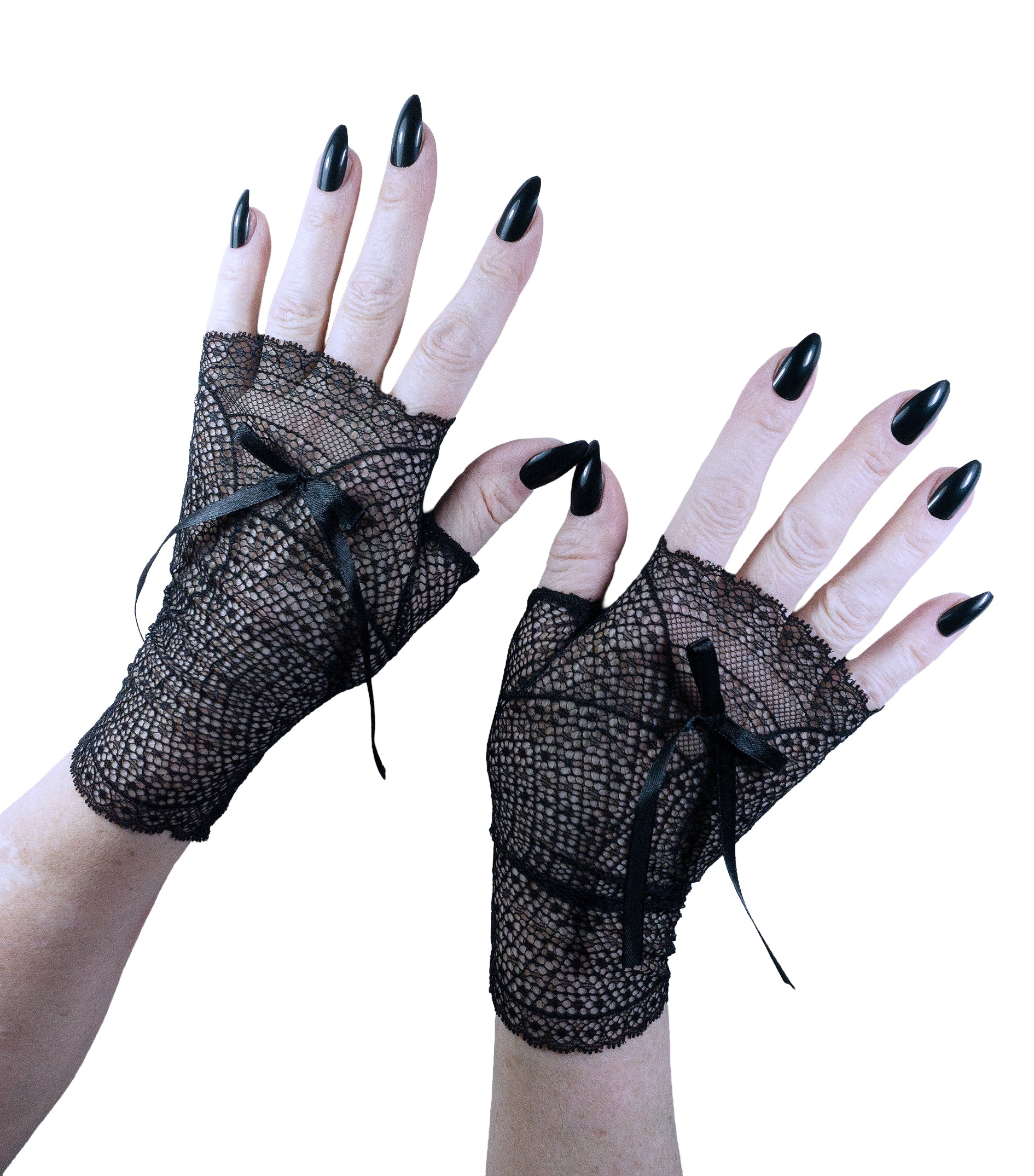 gothic Handschuhe fingerlos Spitze schwarz mit Schleife handgefertigt