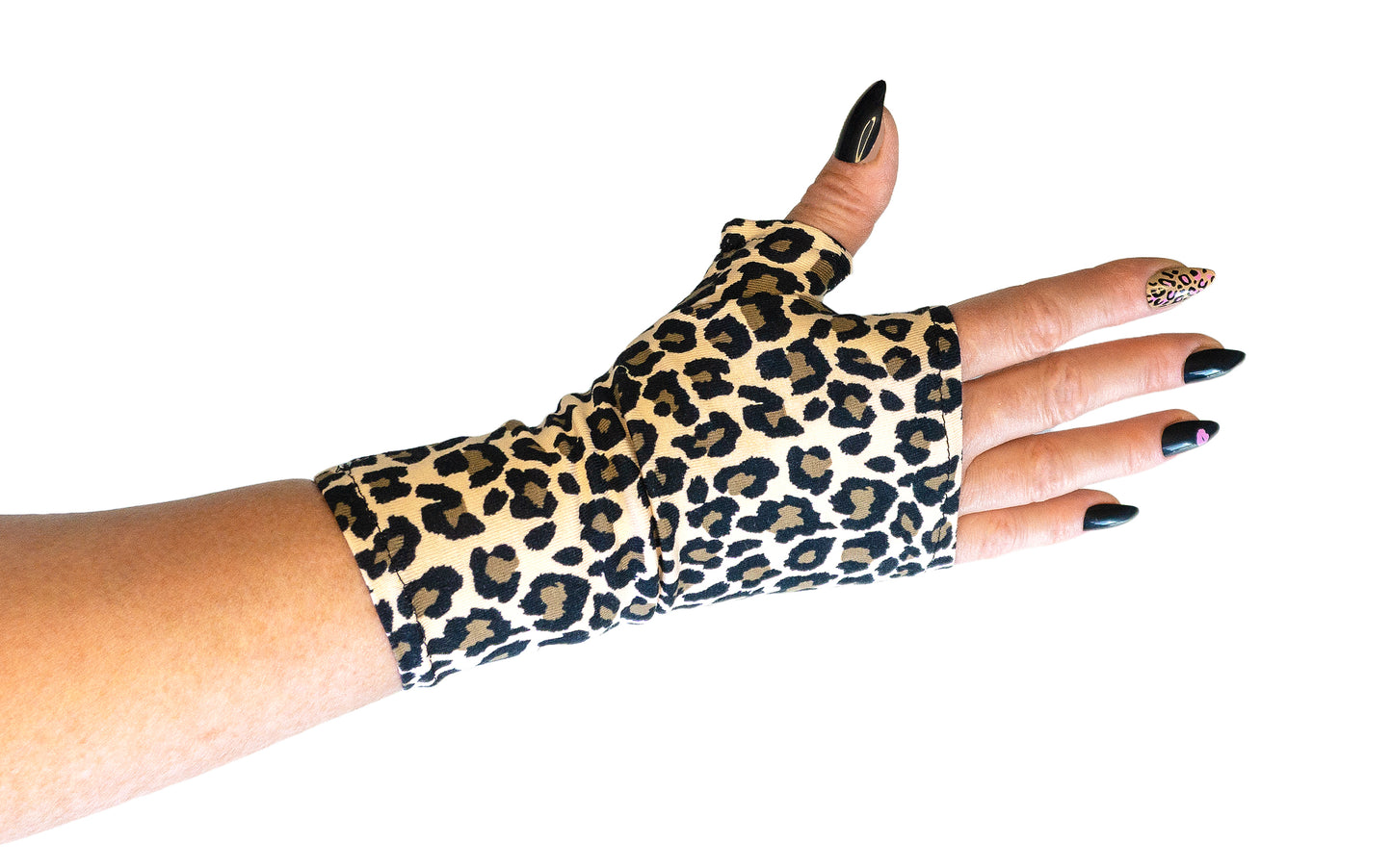 beige,braun,schwarze Panther Flecken, Pulswärmer ohne Finger, geschmeidig und zum liebhaben