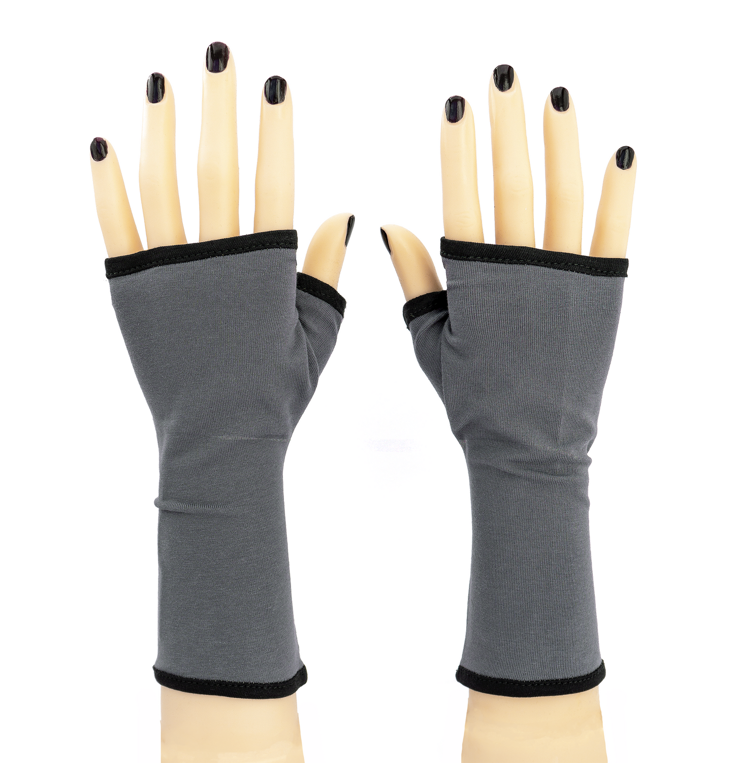 Pulswärmer | Handschuhe fingerlos aus Baumwoll-Jersey in mausgrau mit Futter & Paspel
