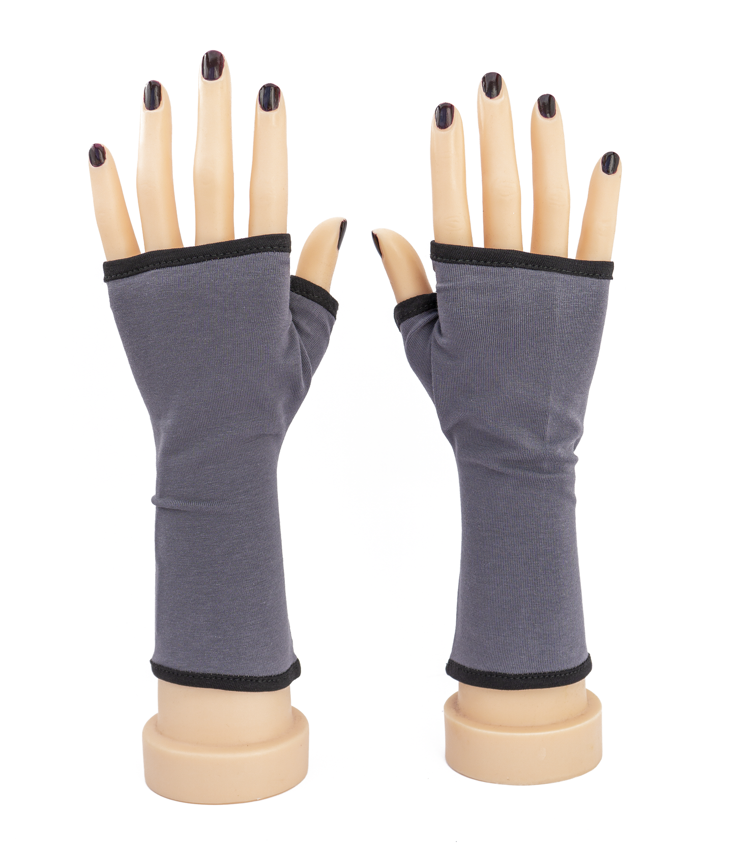 Pulswärmer | Handschuhe fingerlos aus Baumwoll-Jersey in mausgrau mit Futter & Paspel