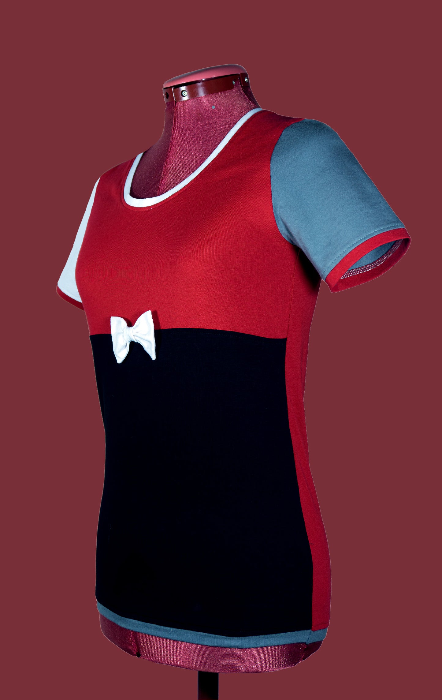 Plastron shirt ladies Tenshi jersey + cotton body olive black wine red sizes 34-46