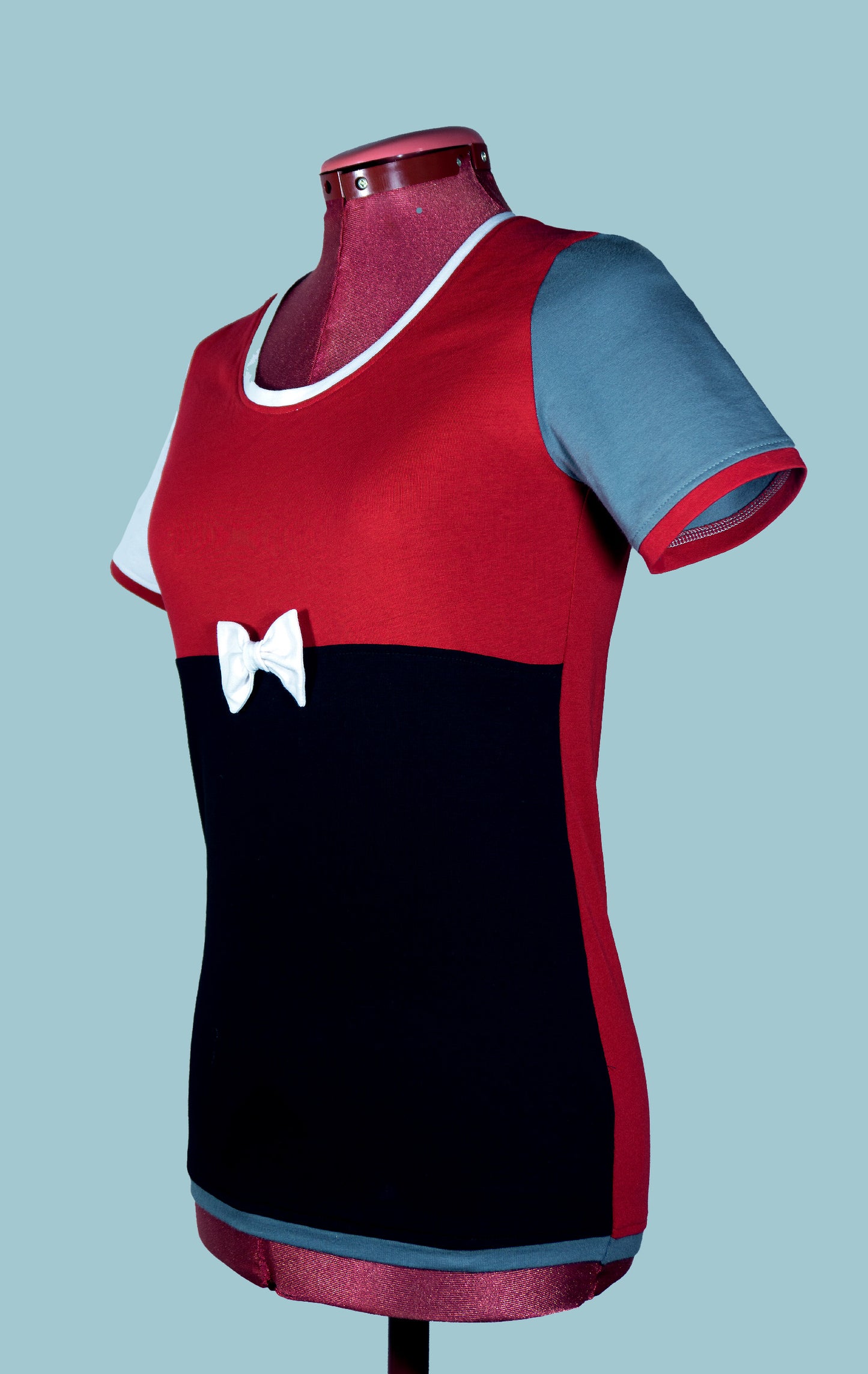 Plastron shirt ladies Tenshi jersey + cotton body olive black wine red sizes 34-46