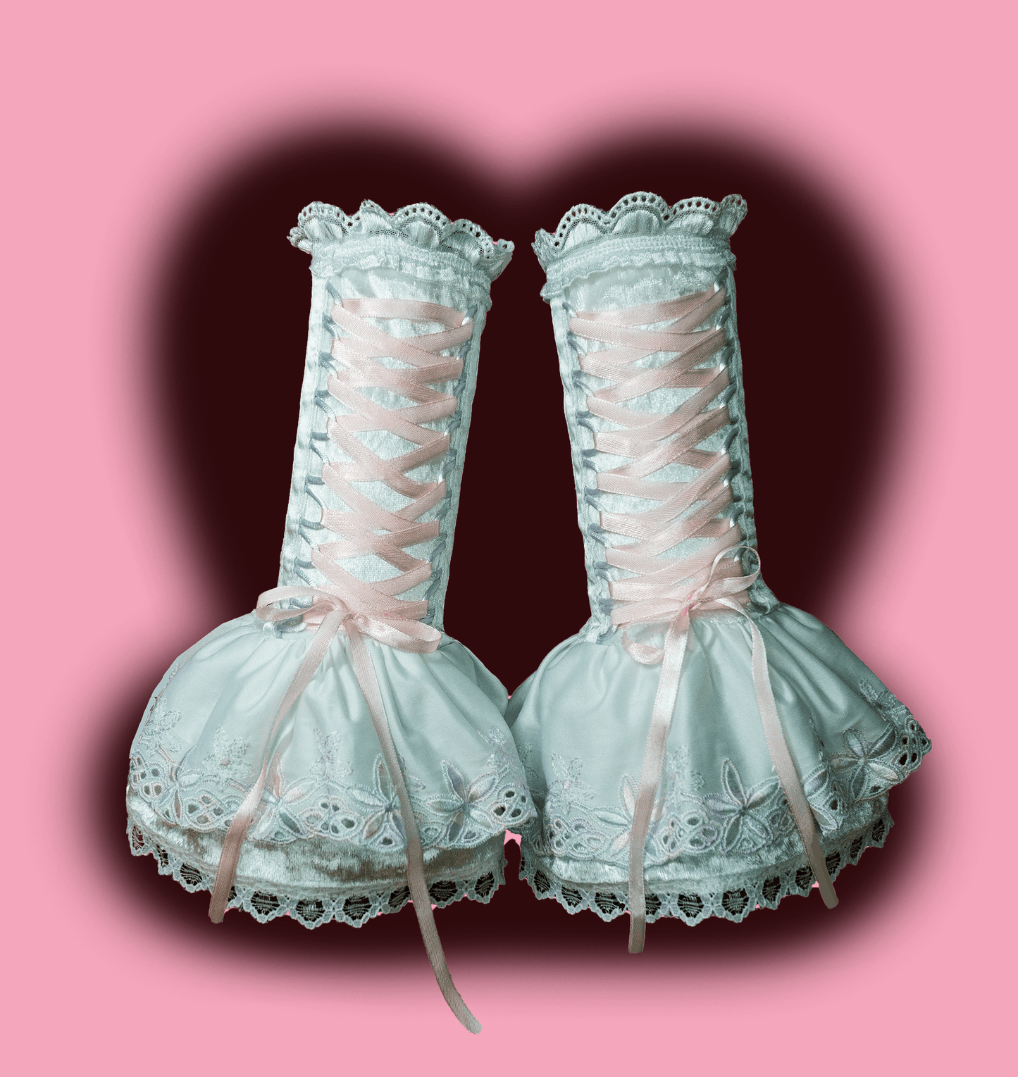 gothic lolita arm warmers | panne velvet & lots of lace | black pink | with belt and skirt