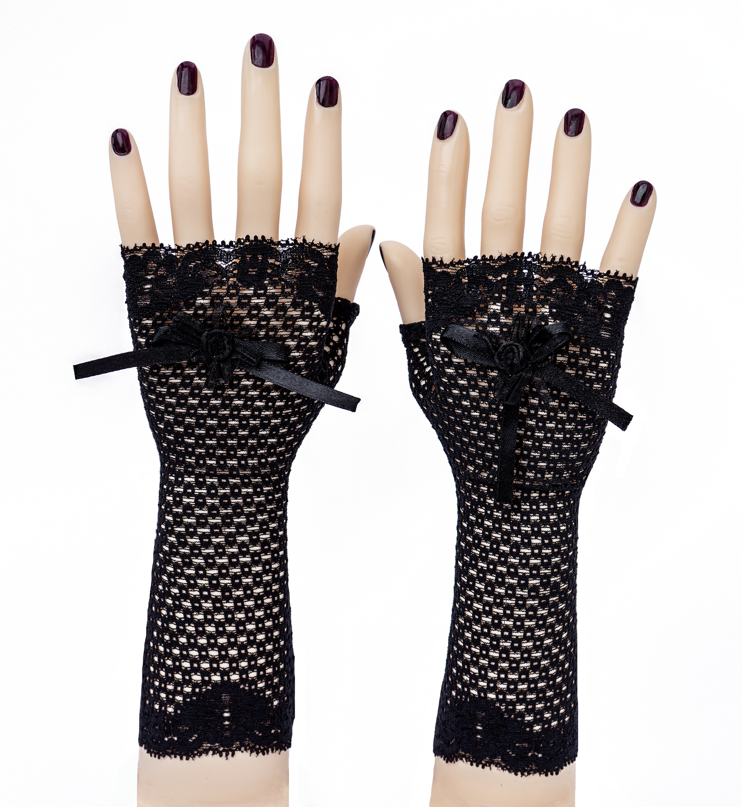 sexy lolita wrist warmers black/pink & bow