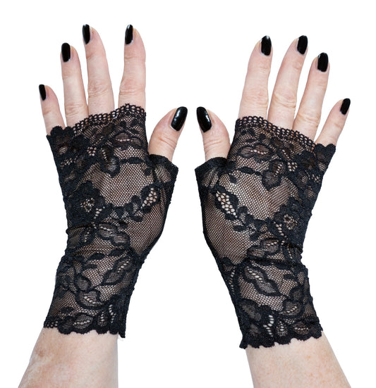 Spitzenhandschuhe fingerlos mit Daumen zum reinschlüpfen schwarz Mouska Alfar