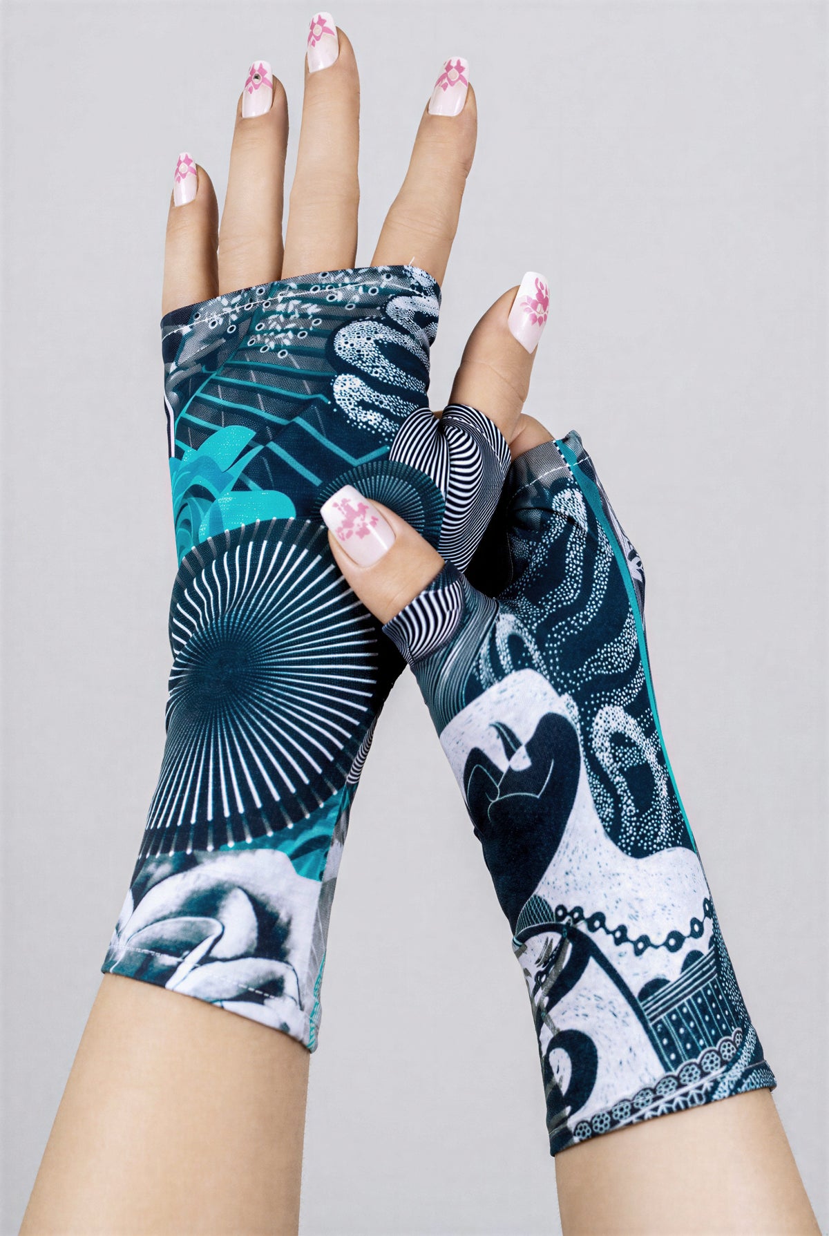 Damen Handschuhe fingerlos "digitaal abstract blau"