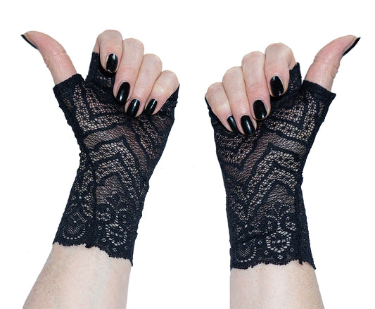Fingerlose Handschuhe aus schwarzer Spitze, beide Hände, Gothic Accessoire