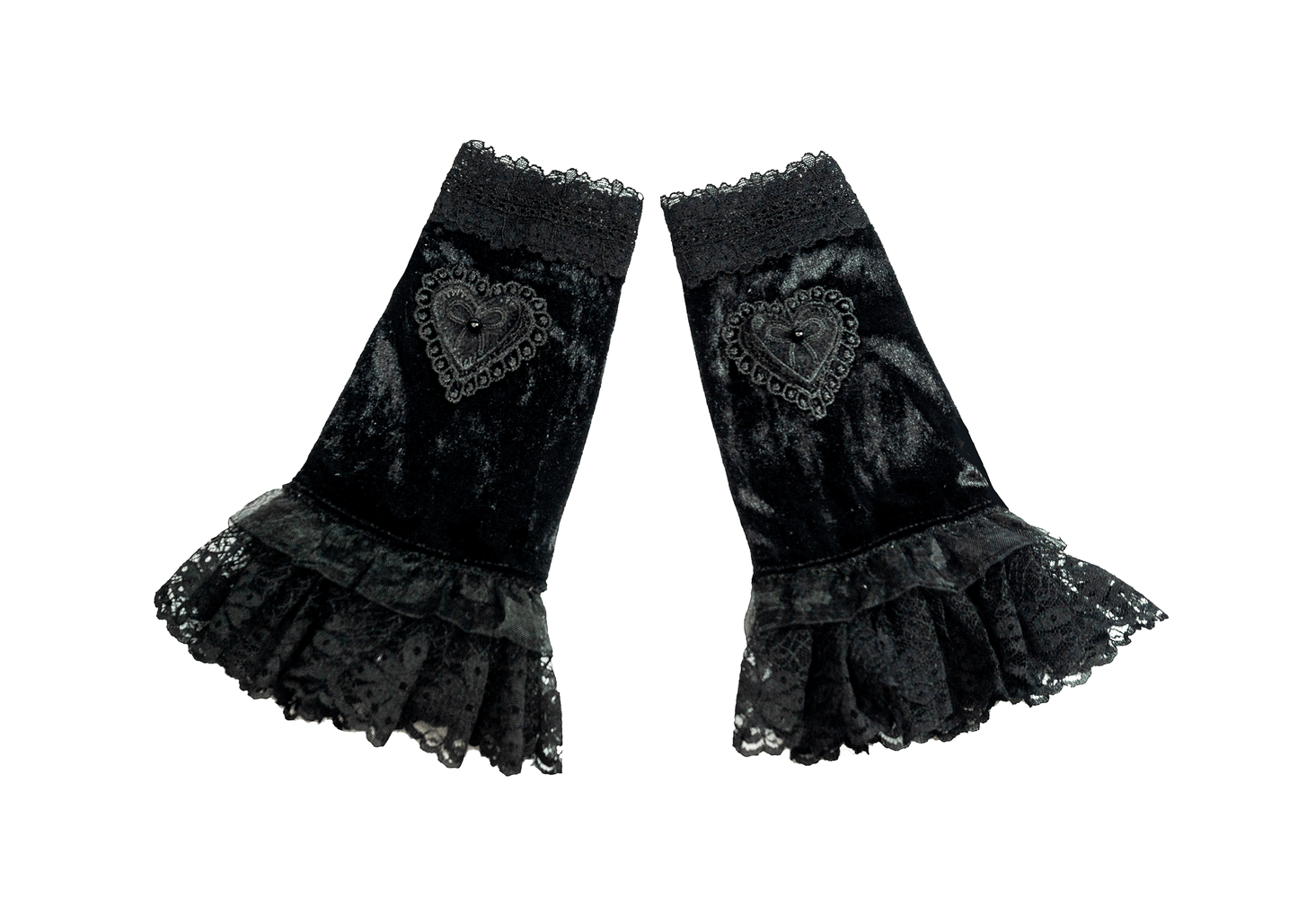 gothic lolita arm warmers | panne velvet & lots of lace | black pink | with belt and skirt