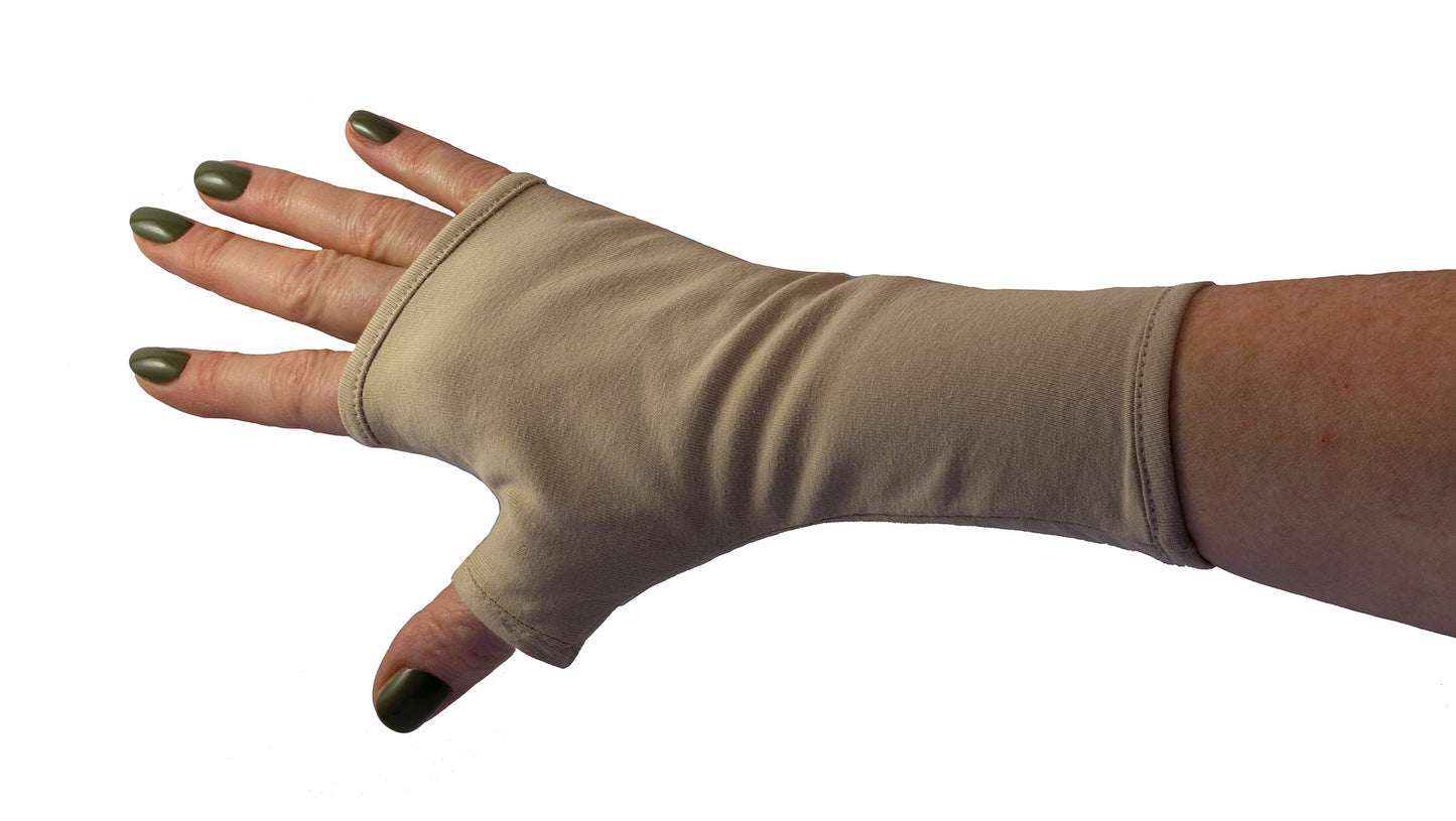 Pulswärmer Handschuhe fingerlos beige Baumwolle Jersey Futter in hellen Farben