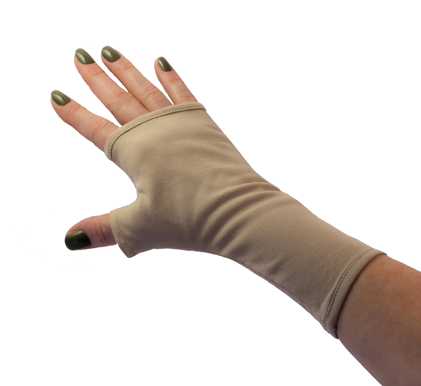 Pulswärmer Handschuhe fingerlos beige Baumwolle Jersey Futter in hellen Farben