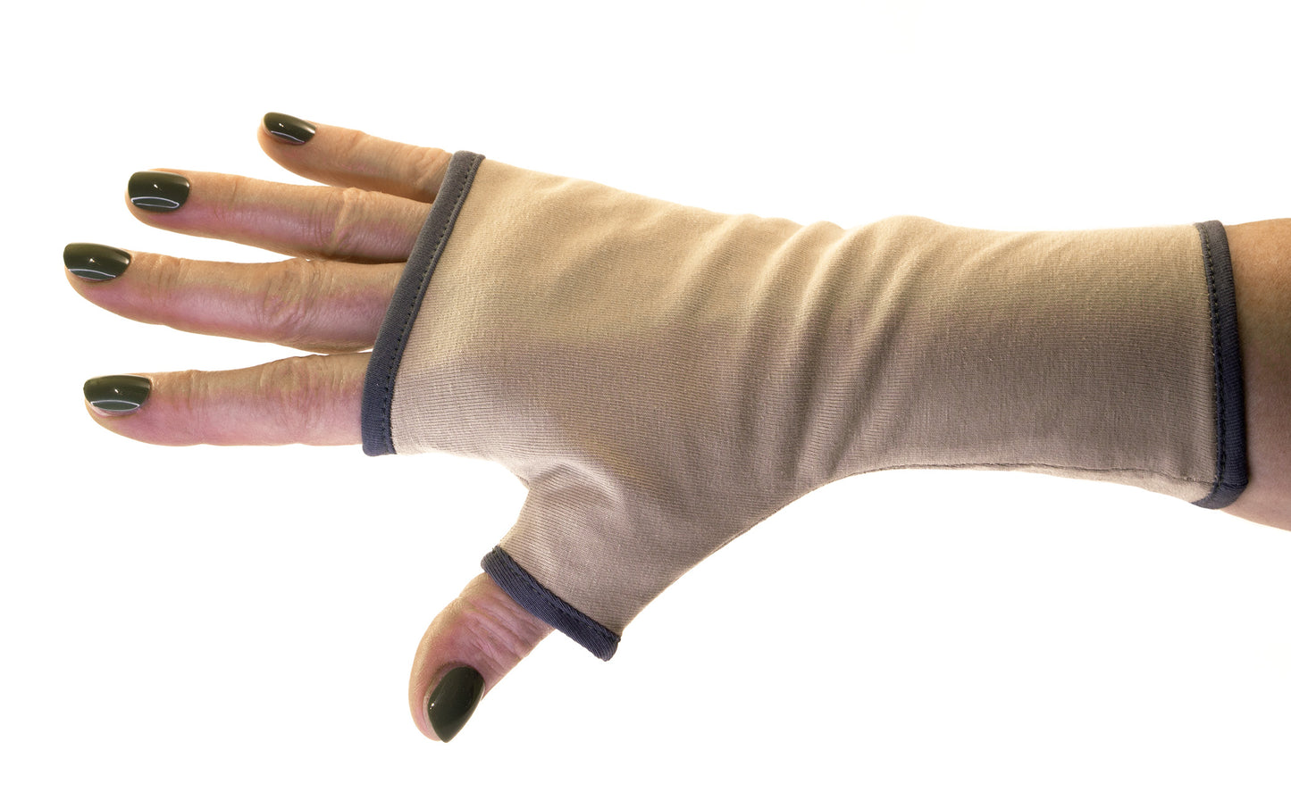 Pulswärmer Handschuhe fingerlos beige Baumwolle Jersey Futter in dunklen Farben
