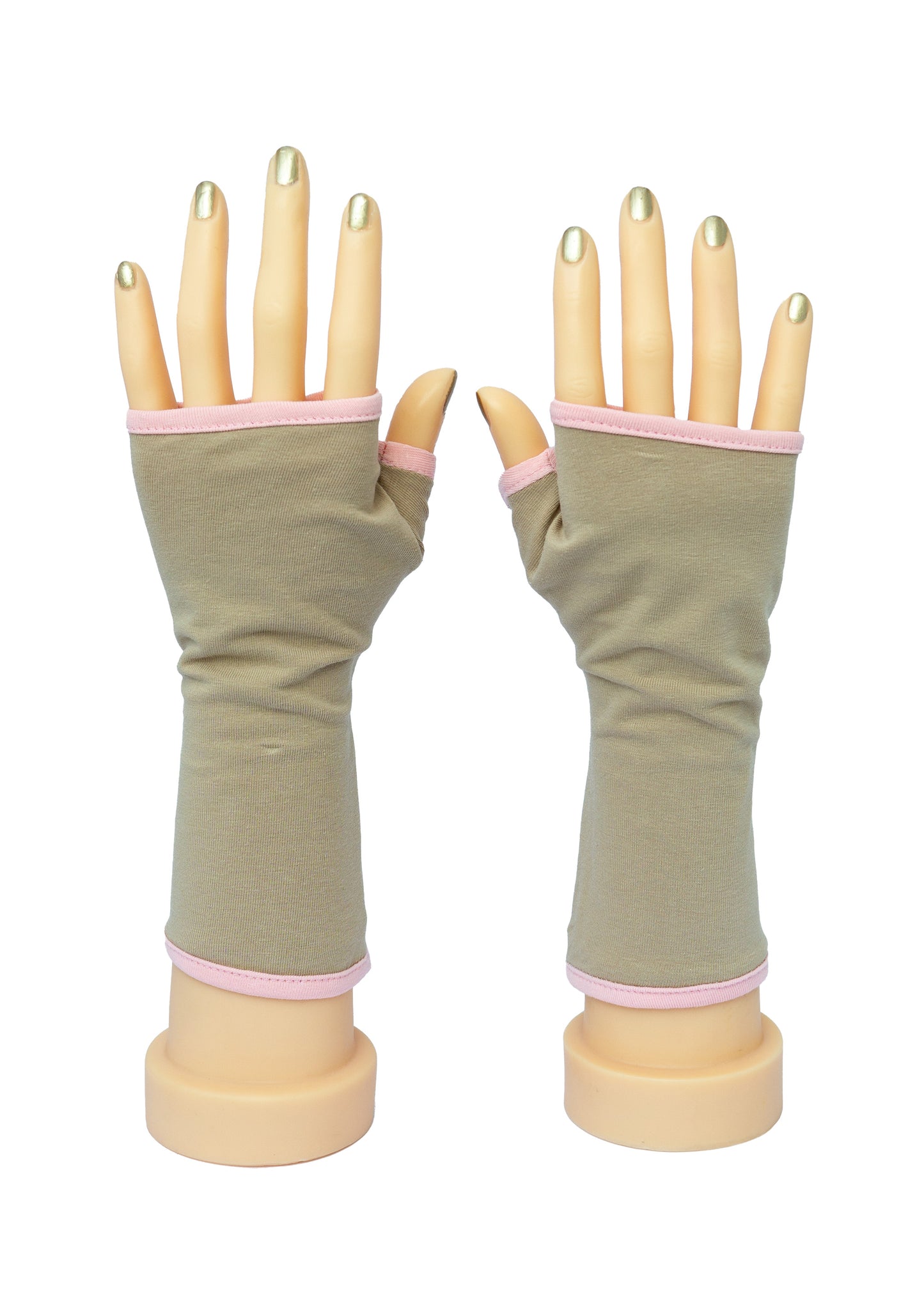 Pulswärmer Handschuhe fingerlos beige Baumwolle Jersey Futter in hellen Farben