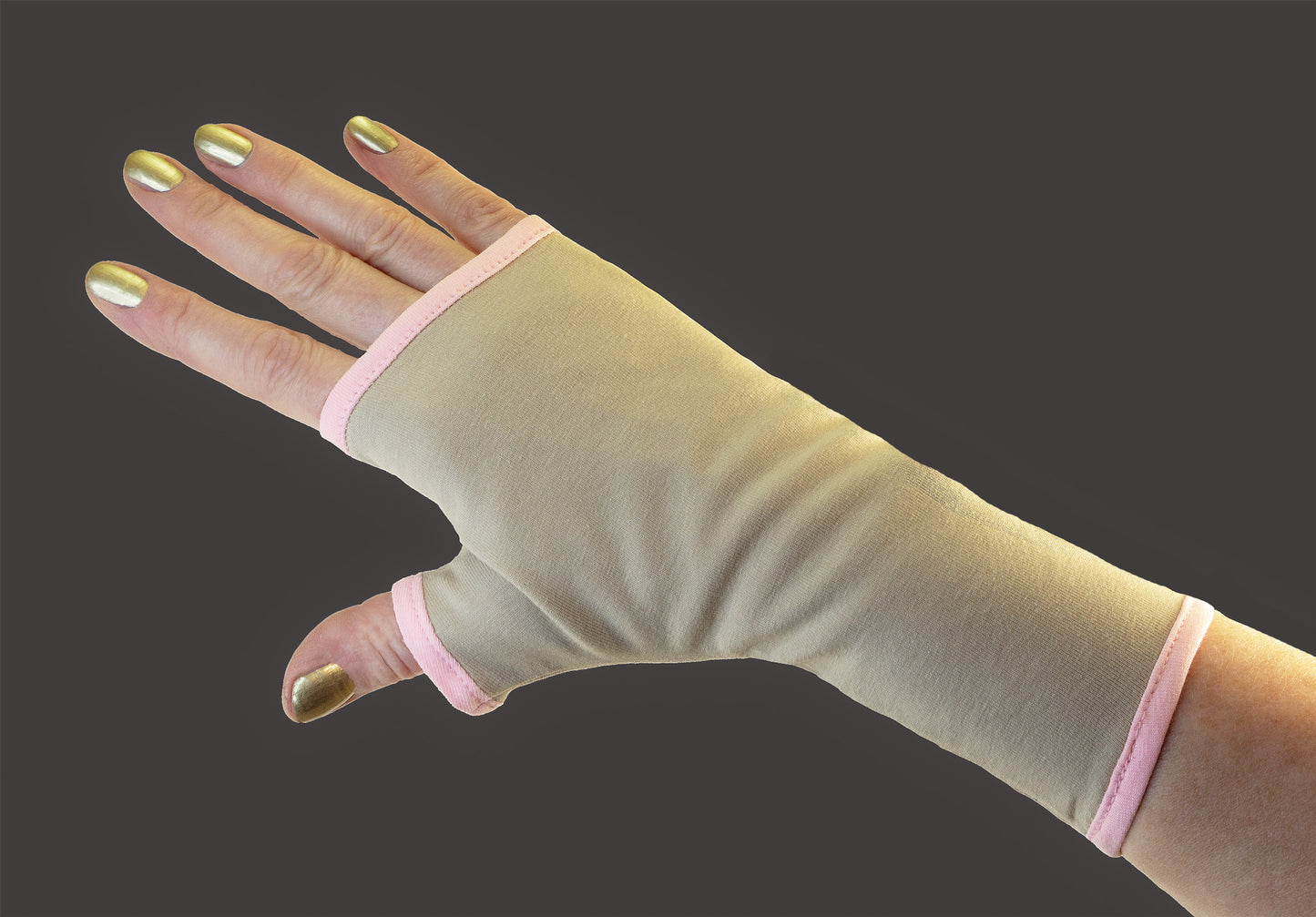 Pulswärmer Handschuhe fingerlos beige Baumwolle Jersey Futter in hellen Farben