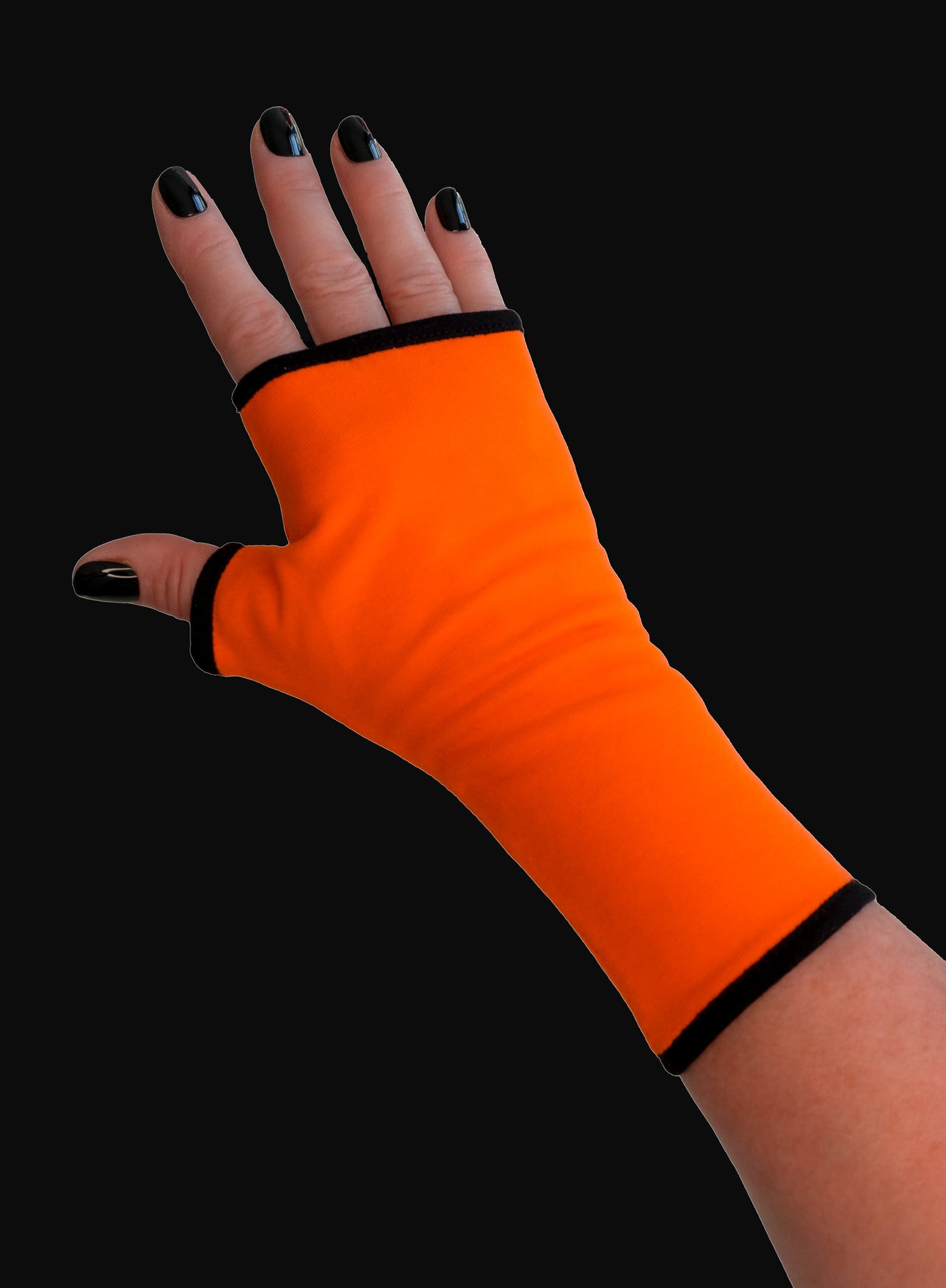 Pulswärmer Handschuhe fingerlos Jersey orange + Paspel Futter in dunklen Farben