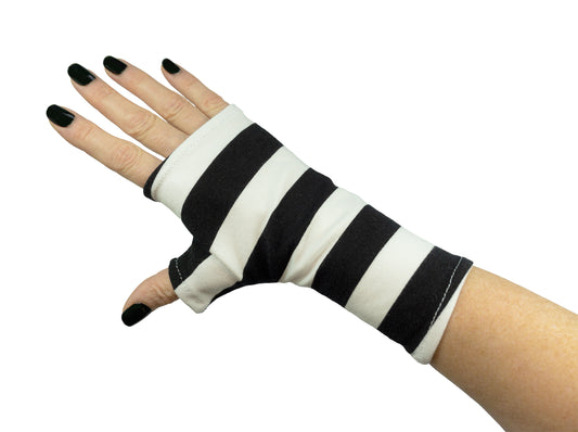 Soft jersey wrist warmers, SUPER COMFORTABLE #MUSTHAVE, brightly patterned, lined, lining color selectable, with bow