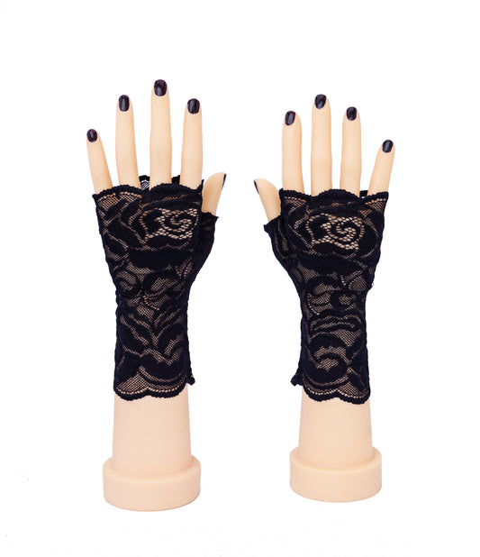 sexy lolita wrist warmers black/pink & bow