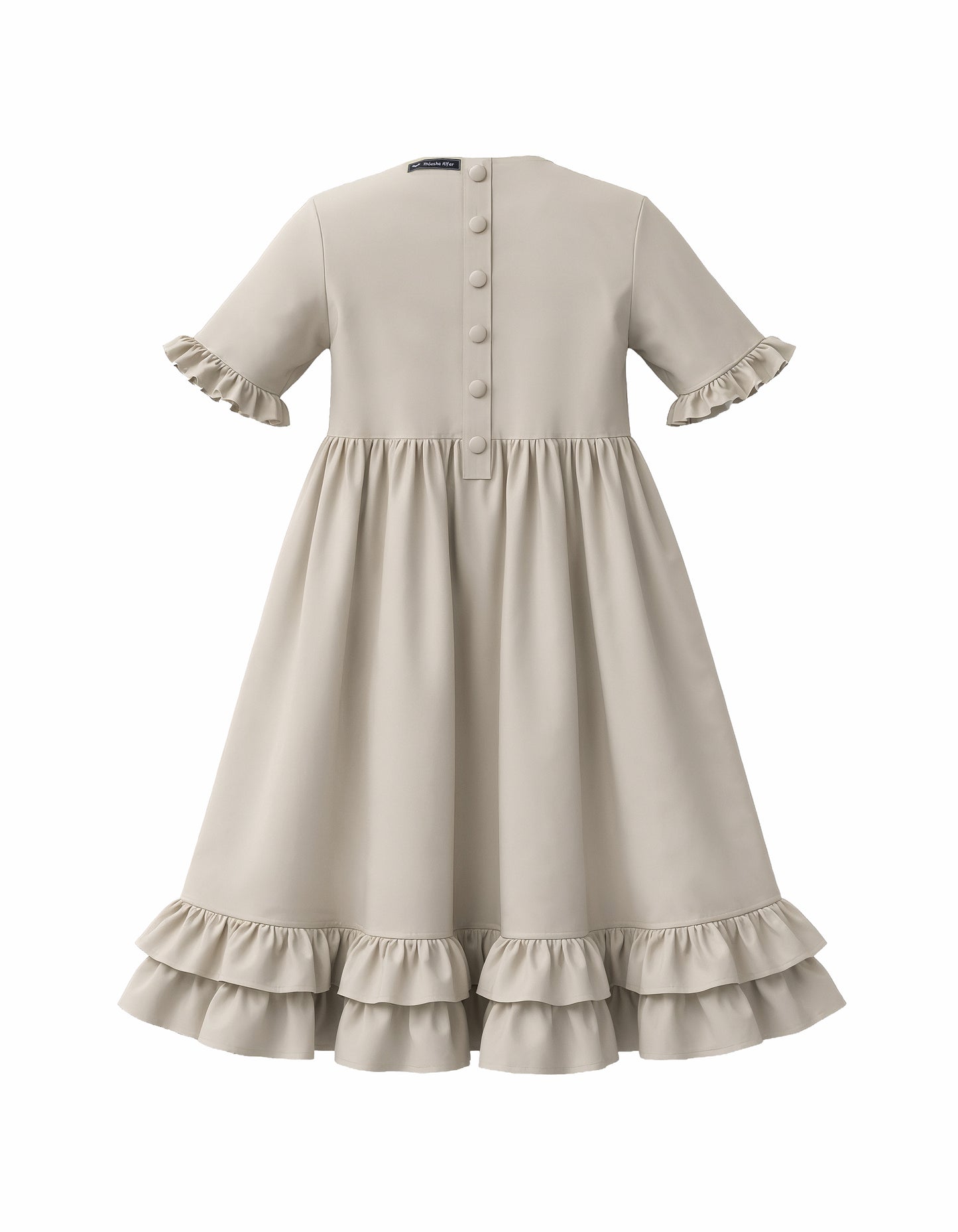 militantes japan stil Akari Kleid, Rückenansicht mit Knopfleiste und selbstbezogenen Knöpfen, alles monochrome beige einheitlich. Für Kinder, Teenager und Damen.