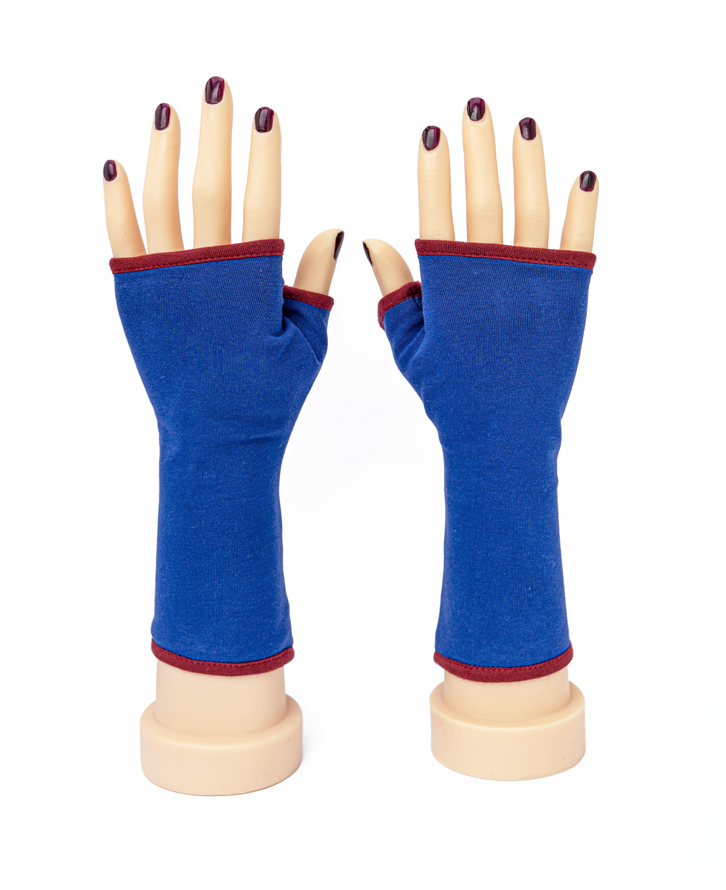 Pulswärmer | Handschuhe fingerlos aus Baumwoll-Jersey in royal blau mit Futter & Paspel