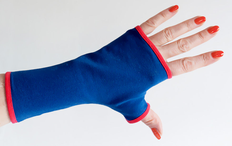 Pulswärmer | Handschuhe fingerlos aus Baumwoll-Jersey in royal blau mit Futter & Paspel