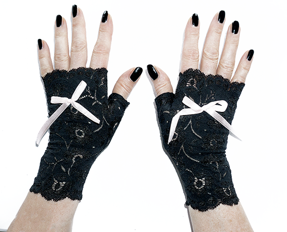 sexy lolita wrist warmers black/pink & bow