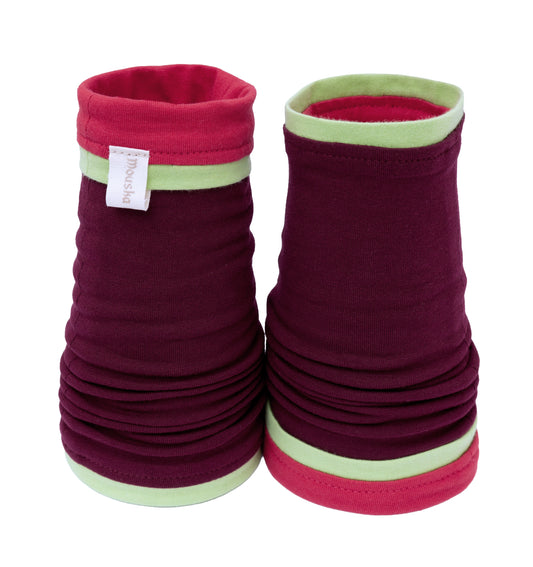 Mitaines en jersey doux, ULTRA CONFORTABLES #INDISPENSABLE, à motifs colorés, doublées (couleur de la doublure au choix), avec nœud.