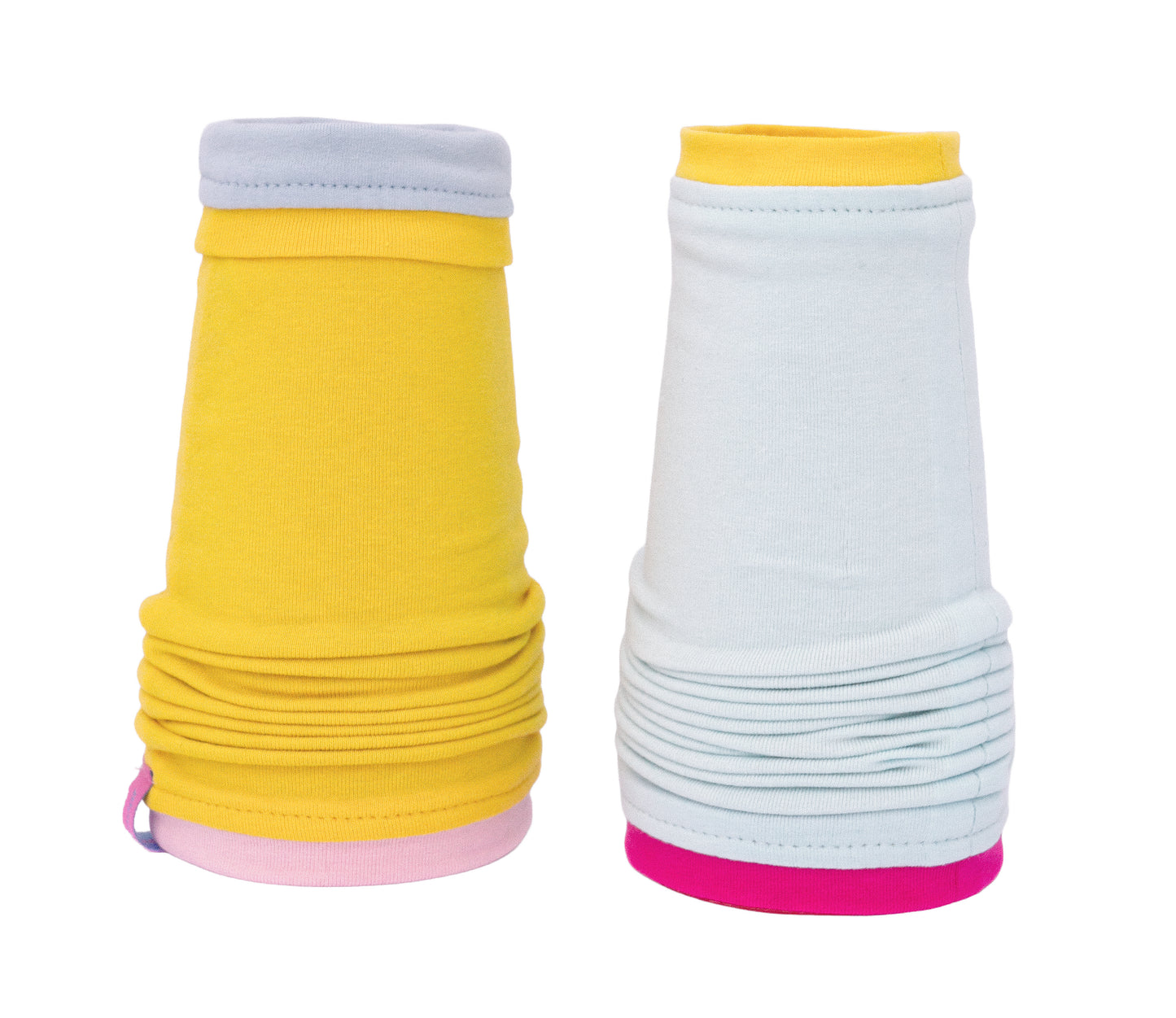 Mitaines en jersey doux, ULTRA CONFORTABLES #INDISPENSABLE, à motifs colorés, doublées (couleur de la doublure au choix), avec nœud.