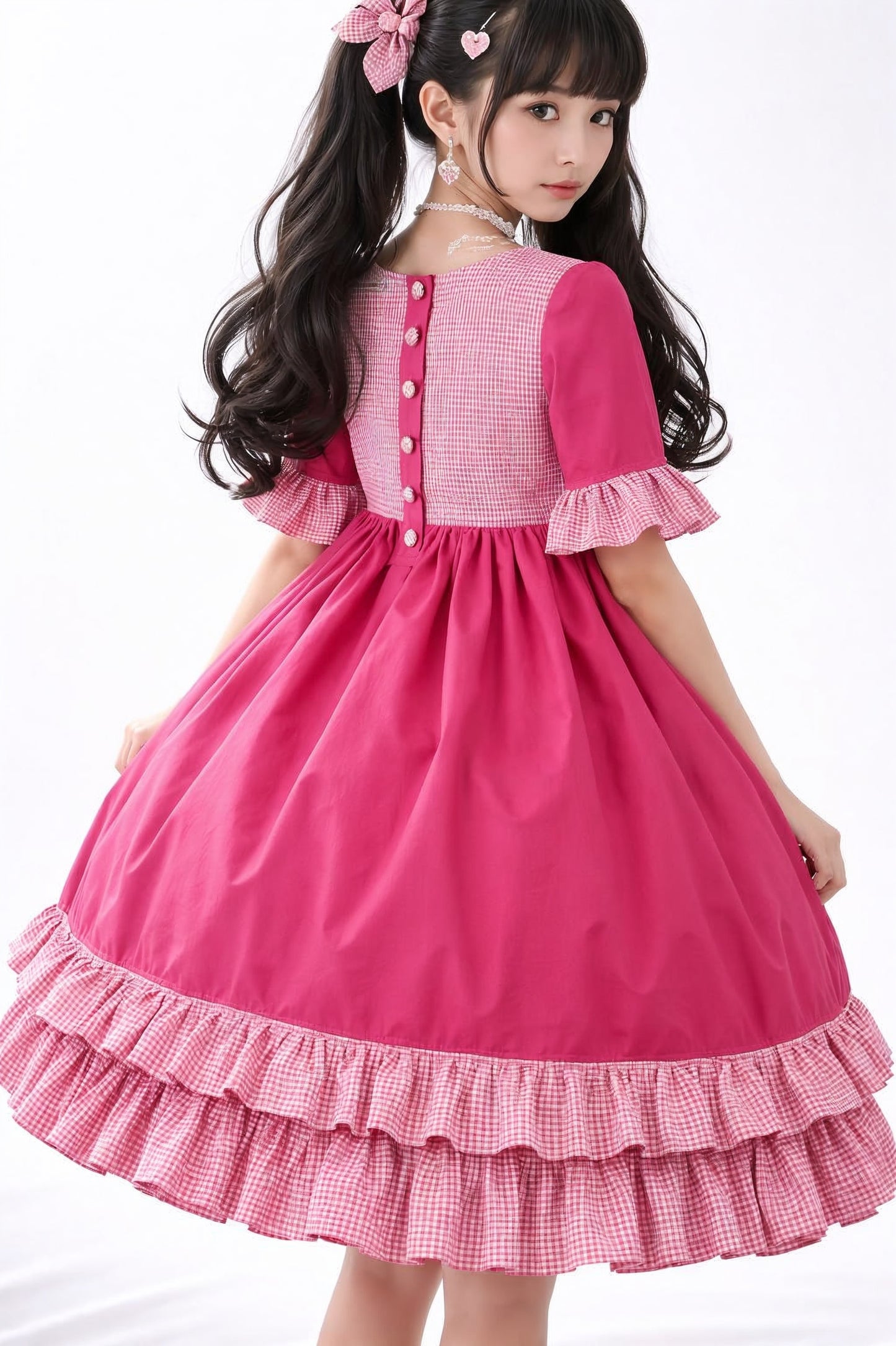 Kinder sweet lolita kawaii Kleid Akari | pink weiß vichy karo | aus Baumwolle | hochwertige Handarbeit, Unikat (Kopie)