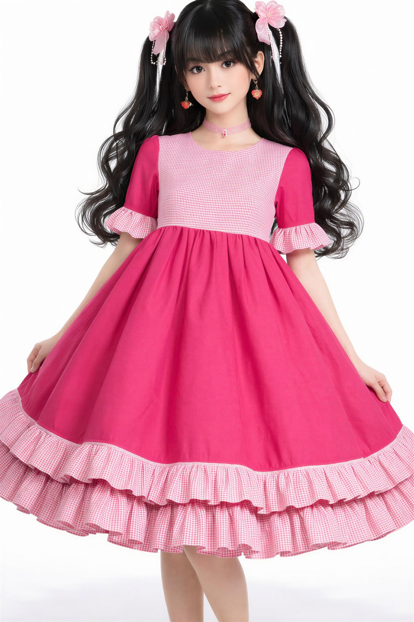 Kinder sweet lolita kawaii Kleid Akari | pink weiß vichy karo | aus Baumwolle | hochwertige Handarbeit, Unikat (Kopie)