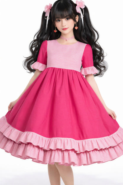 Kinder sweet lolita kawaii Kleid Akari | pink weiß vichy karo | aus Baumwolle | hochwertige Handarbeit, Unikat (Kopie)