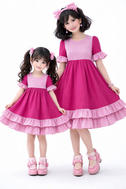 Kinder sweet lolita kawaii Kleid Akari | pink weiß vichy karo | aus Baumwolle | hochwertige Handarbeit, Unikat (Kopie)