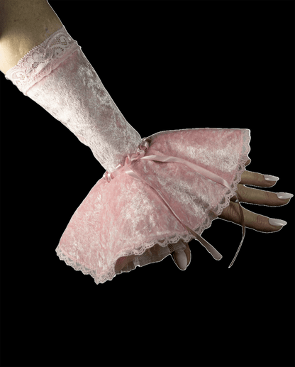 Armstulpen im Ballett Stil mit Tellerrock & Tütü in rosa aus Pannesamt + Spitzen alle Größen (Kopie)